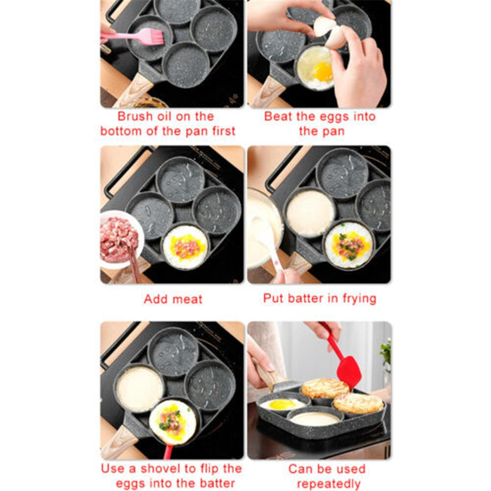 Egg Frying Pan Aluminum 4 Holes Egg Frying Pan Nonstick Mini Egg